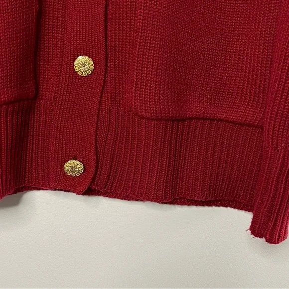 Vintage Oversized Slouchy Knit V Neck Cardigan Sweater Academia Burgandy Red - Picture 8 of 13